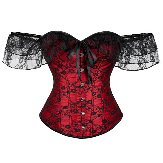 Black Floral Lace Sleeve Red Bustier