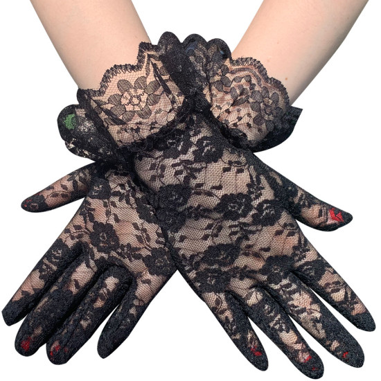 Floral Lace Trim Sun Protective Wrist Gloves