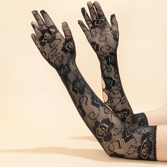 Floral Spandex Elbow Gloves
