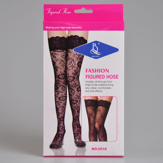 Lace Trim Small Holes Floral Fishnet Thigh Stocking