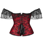 Black Floral Lace Sleeve Red Bustier
