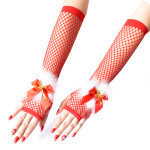 Red Bowknot Fingerless Christmas Fishnet Gloves