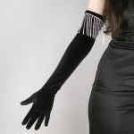Rhinestone Tassel Velvet Elbow Gloves