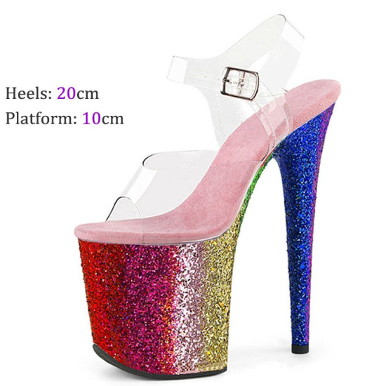 Clear Strap Glitter Platform  20cm High Heel Stiletto\