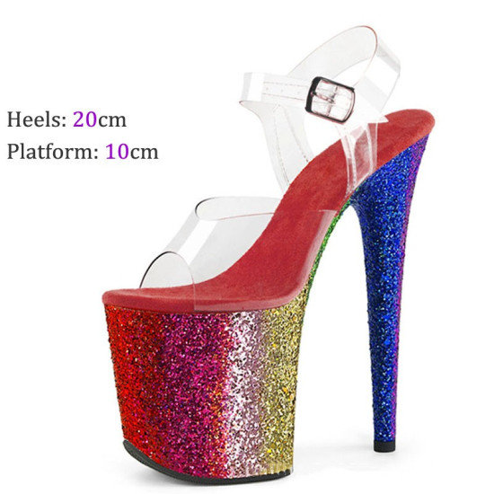 Clear Strap Glitter Platform  20cm High Heel Stiletto\
