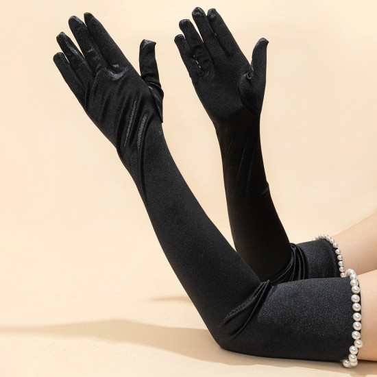 Pearl Trim Satin Gloves