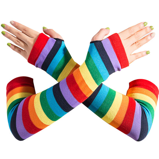 Rainbow Stripe Knitted Arm Gloves