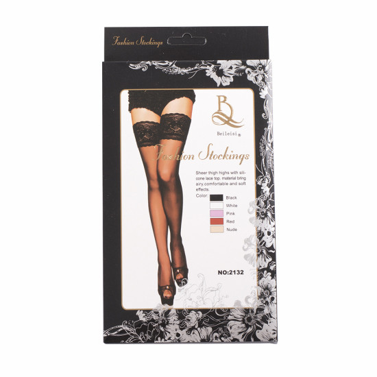 Wide Floral Lace Trim Thigh Stocking Women Sheer Tights